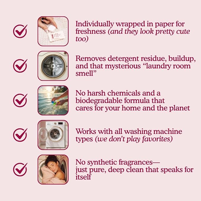 Washing Machine Cleaning Tablets – Non-Toxic, Eco-Friendly, Biodegradable Washer Cleaner Tablets for HE, Front Load & Top Load Machines – Odor Remover and Descaler Tabs (6-Month Supply)