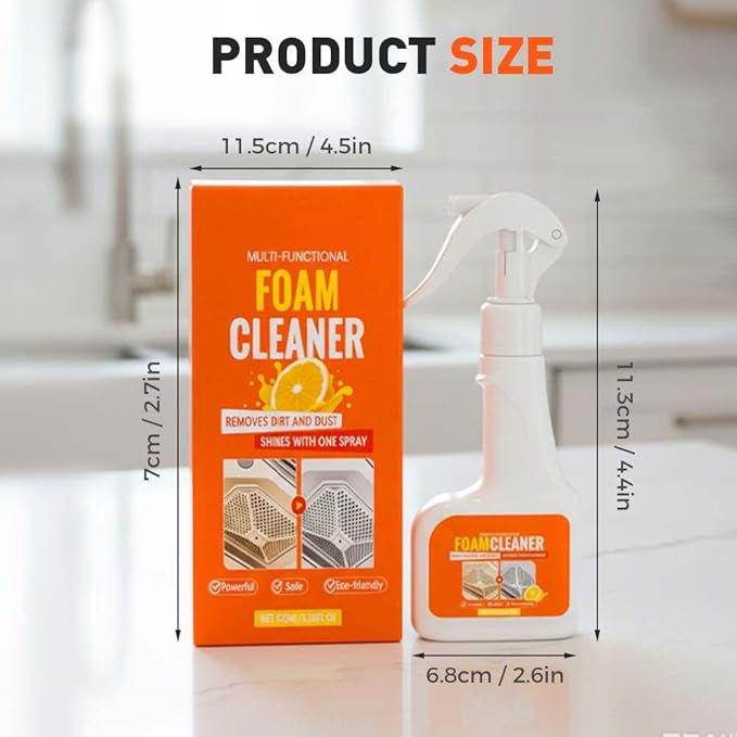Multi-Functional Foam Cleaner, 2025 New Kitchen Cleaner, Powerful Kitchen Degreaser Spray, Multipurpose Dust Grease Remover for Pots, Pans, Countertops Appliances (1)