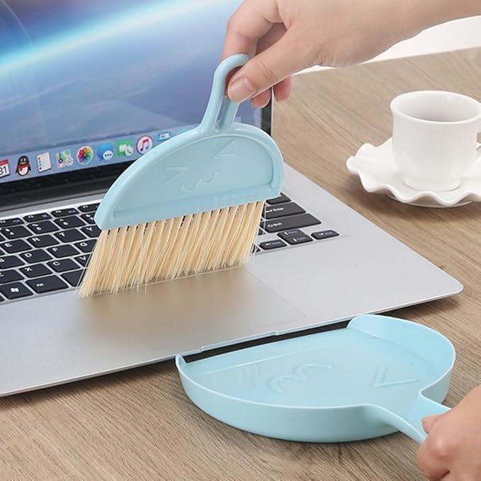 Sleek Mini Broom Set with Dustpan Great for Removing Dirt from Keyboards, Pet Areas, and More (blue)