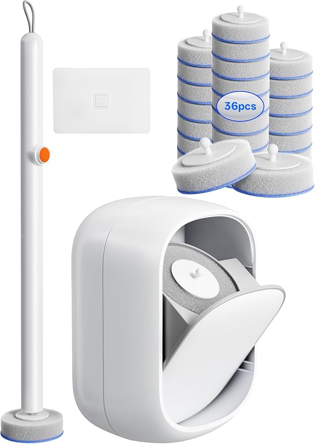 LFBEAR Disposable Toilet Cleaning System - Toilet Wand Kit with 36 High-Performance Refills, Wall Mounted Brush and Holder for Deep Cleaning Bathroom (Brush + 36 Refills)