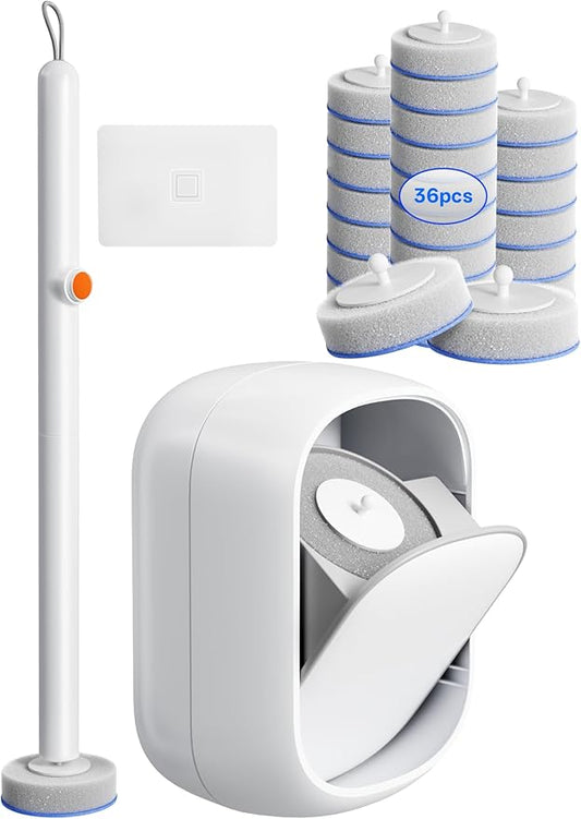 LFBEAR Disposable Toilet Cleaning System - Toilet Wand Kit with 36 High-Performance Refills, Wall Mounted Brush and Holder for Deep Cleaning Bathroom (Brush + 36 Refills)