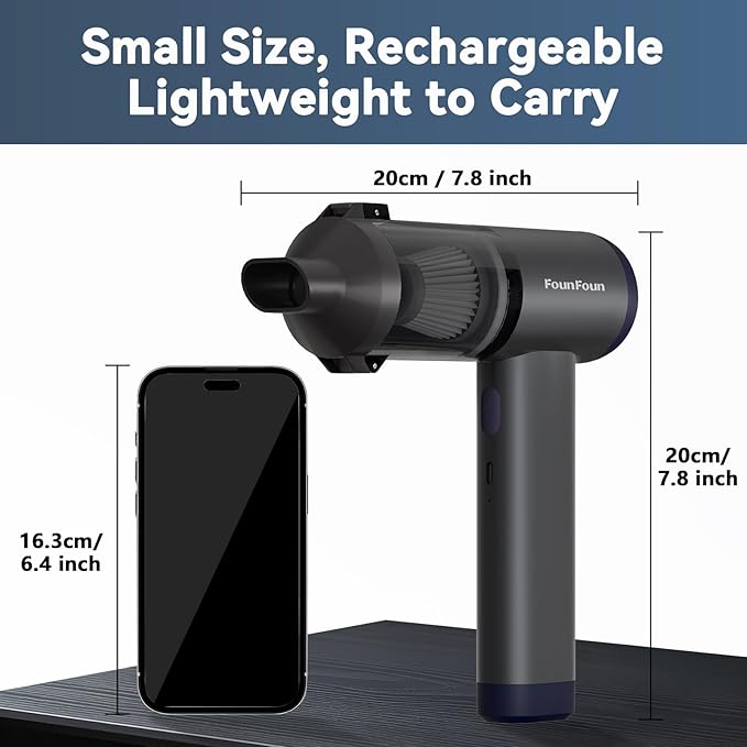 MGVK Handheld Vacuum Cordless, Portable Car Vacuum, High Power Cleaner for Pet Hair/Car/Home, Suction & Blow 2 in 1, 17-30 Min Run Time, Small Lightweight Gadget, Type-C Rechargeable