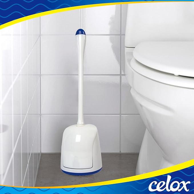 CELOX Toilet Bowl Brush and Holder, Compact Toilet Brush with Breathable Ventilation Stand Base, Bathroom Cleaning Kit, White, 2 Set