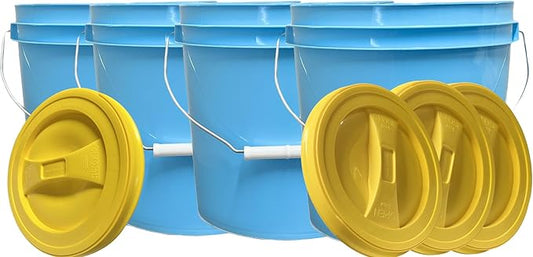 House Naturals 2 Gallon Food Grade Plastic Bucket with Screw on Lids, Made in USA, Pack of 4