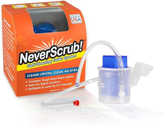 NeverScrub! Self Cleaning Toilet System - Automatic Toilet Bowl Cleaner with Starter Cartridge, Lasts Up 3 Months Continuous Cleaning - Refillable Toilet Bowl Cleaner for Stains, Rings, and Odor