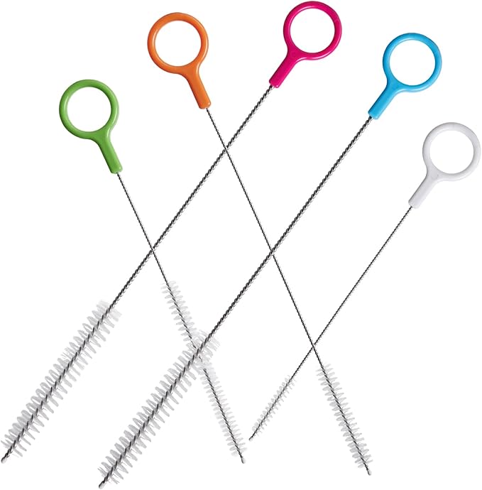ZRHR Heavy Duty Straw Cleaner Brush Set of 5, Reusable Cleaner Brush with Metal and Plastic, Extra Long Straw Brush for Stanley Cup Tumbler Glass Silicone
