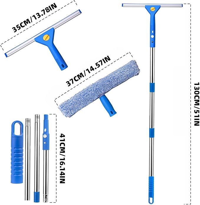 MRDARENSU Professional Window Cleaning kit, 2-in-1 Window Squeegee with 51" Extension Poles, Suitable for Indoor & Outdoor Windows, High Glass, High Windows, Multi-Purpose Car Windshield Cleaning