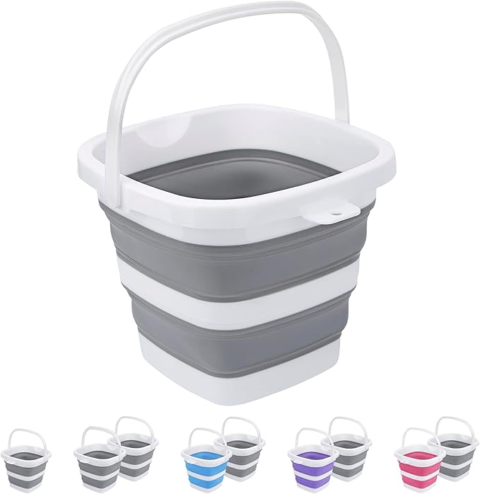 Collapsible Bucket, 5L 1.3Gallon Small Cleaning Mop Buckets for Household Outdoor Car Washing Tub Plastic Foldable Portable Camping Beach Sand Water Pot Pail Space Saving Square