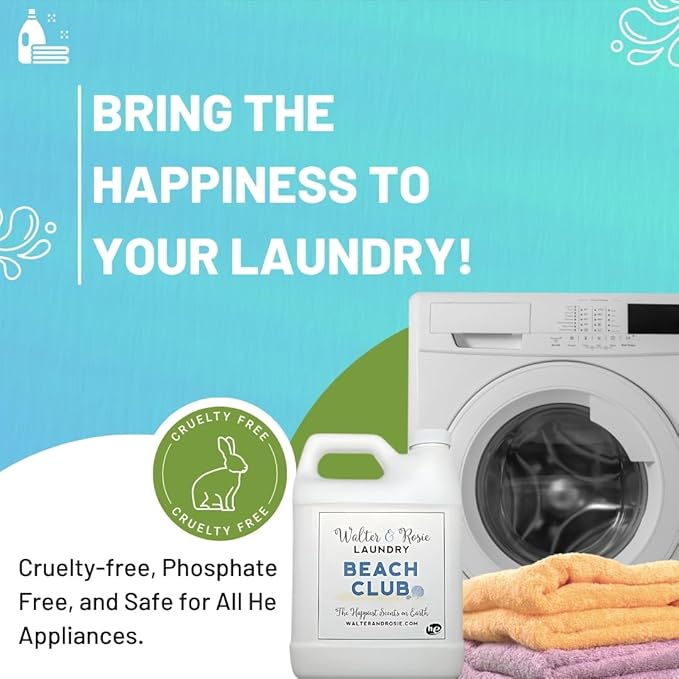 Walter & Rosie Beach Club Luxury Laundry Detergent - Park Inspired Scent with Green Notes & White Jasmine - Highly Fragrant Laundry Detergent - The Happiest Detergent on Earth - 16 Oz