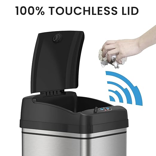iTouchless 13 Gallon and 2.5 Gal Sensor Kitchen Trash Can with Lid and Bathroom Trashcan Combo Set, Stainless Steel Garbage Recycling Bins with Odor Filter for Home Office Garage Bedroom Living Room