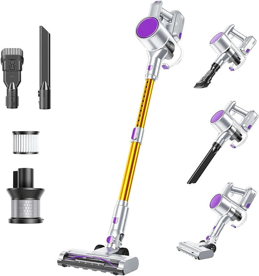 DUMOS Cordless Vacuum Cleaner, Lightweight Stick Vacuum Cleaners for Home, Powerful Suction & LED Lights Rechargeable Battery for Carpets, Pet Hair, Hardwood Floors