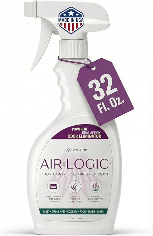 AIRLOGIC Dual-Action Odor Eliminator Spray 32 Fl Oz, Plant-Based Instant Knockdown & Enzymatic Deodorizer for Home, Neutralizes 16 Odor Sources, Bleach-Free, Fabric & Surface Safe, Lavender Lemon