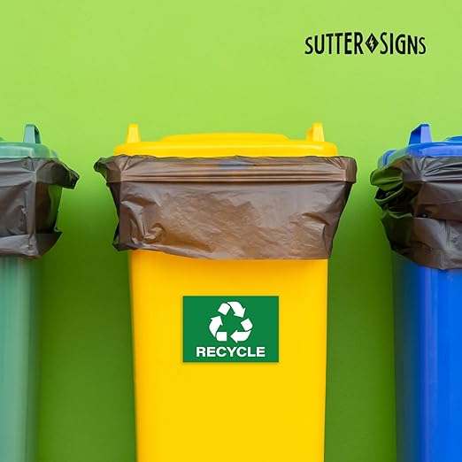 Recycle Stickers, Self Adhesive Weatherproof Vinyl Stickers, Green, 7" x 10" (Pack of 4)