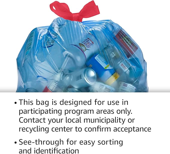Amazon Basics Blue Recycling Trash Bags, Unscented, 13 Gallon, 60 count (Pack of 2)