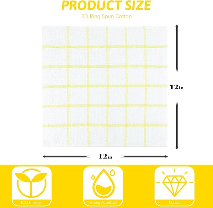 Nialnant 8 Pack Dish Cloths for Washing Dishes, 100% Cotton Reusable Cleaning Rag, Quick Drying Dish Towels for Kitchen,12x12 Inches,Yellow