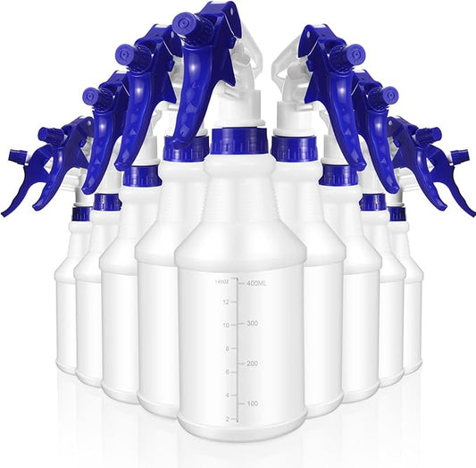 10 Pack Spray Bottles 16 Oz Empty Water Spray Bottles for Cleaning Heavy Duty Refillable Squirt ‌container with Measurements Adjustable Nozzle for Household Commercial Industrial(Blue)