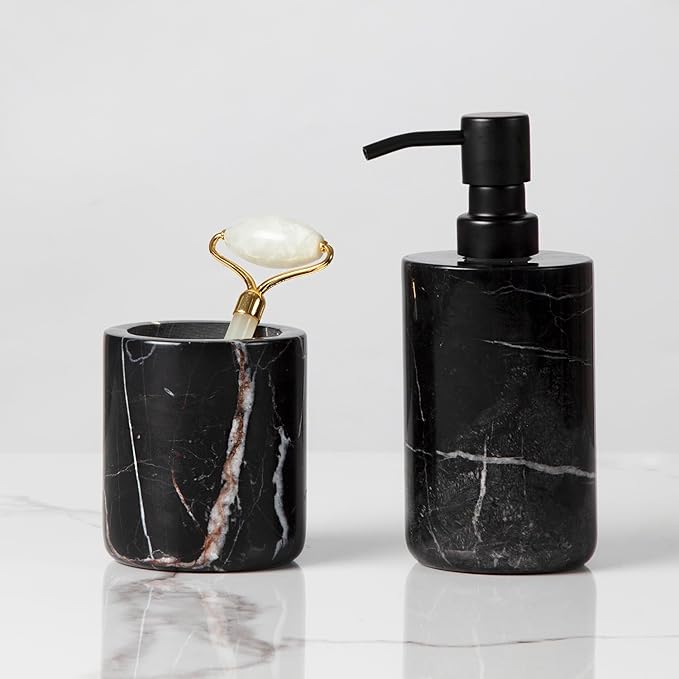 Elegant Black Marble Bath Essentials - Elevate Your Bathroom with Luxurious, Timeless Design,Marble Bath Accessories, Craftsmanship (Soap Pump)