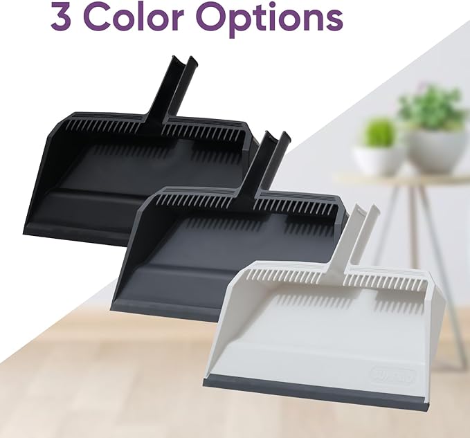 Superio 3-Pack Wide Plastic Dustpan with Comb - 16" Wide, Rubber Lip, Broom Handle Clip, Grey