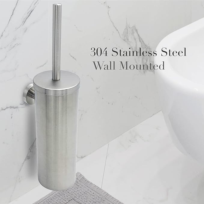 SUNERA 304 Stainless Steel Toilet Brush Holder Toilet Bowl Brush, Wall Mount Bathroom Toilet Bowl Scrubber Brush with Stiff Bristles for Deep Cleaning