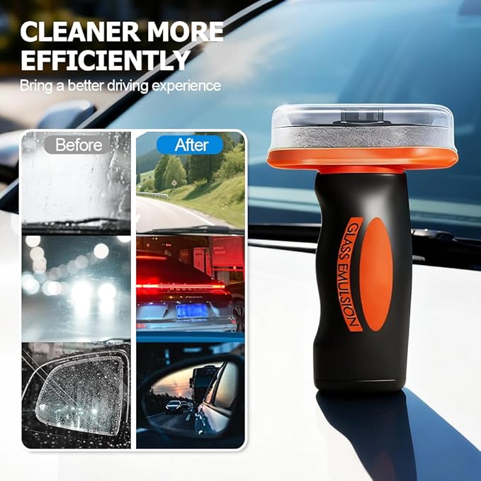 Fliwos 2025 Handheld Glass Oil-Film Remover, Portable Car Glass Cleaning Brush, Multifunctional Oil Film Remover for Car Windshield, Automotive Cleaner Tool for Clear Visibility (1)