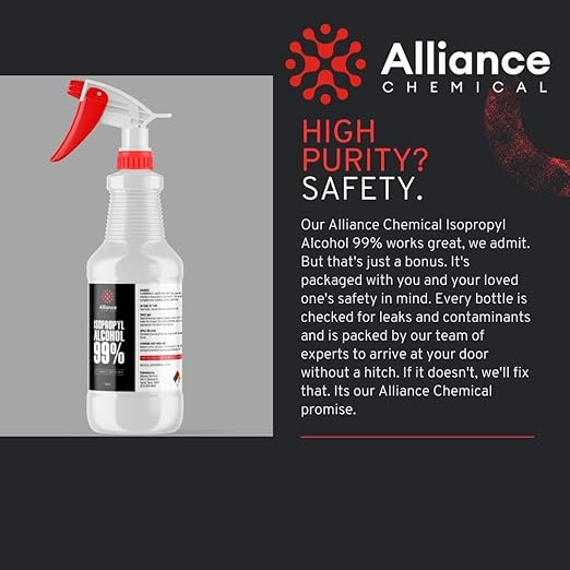 Isopropyl Alcohol 99% - 4 x 1 Quart Spray Bottles - High-Purity Concentrated Rubbing Alcohol for Effective Cleaning - Quick-Drying, Domestically Sourced IPA