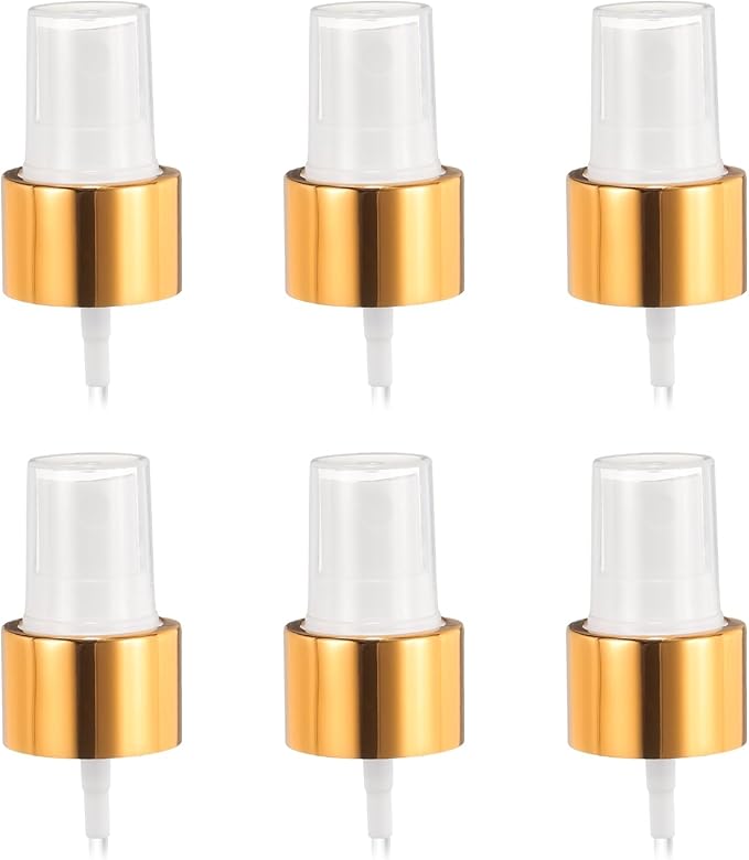 uxcell 6 Pcs Gold White Spray Top, 24/410 Fine Mist Sprayer Reusable Replacement Spray Bottle Pump Plastic Top for Cosmetic Perfume and Body Sprays Bottle