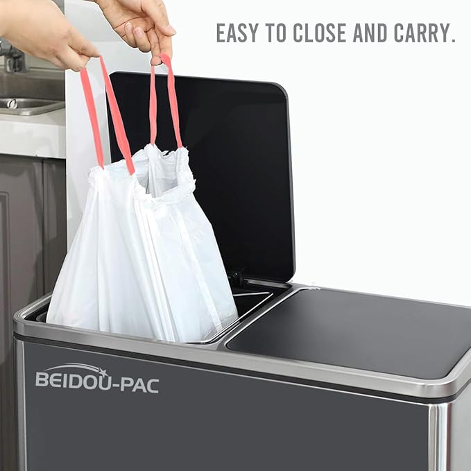 8-10 Gallon Trash Bags Drawstring, 300 Count, White & Unscented Garbage Bags Multi-purpose for Business Home Bathroom Kitchen Commercial and Industrial