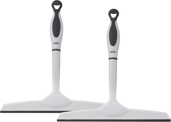 Superio Rubber Squeegee, 2 Pack, Streak Free All Purpose Window Squeegee, Comfort Grip Handle and Hanging Hook (Grey, 10 Inch- 2 Pack)