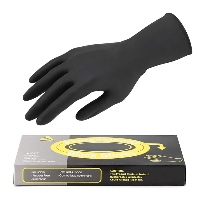 Segbeauty 20 Counts Reusable Black Dye Gloves, Powder Free Rubber Latex Gloves Professional Hair Coloring Accessories for Salon Highlighting, House Cleaning (Small)