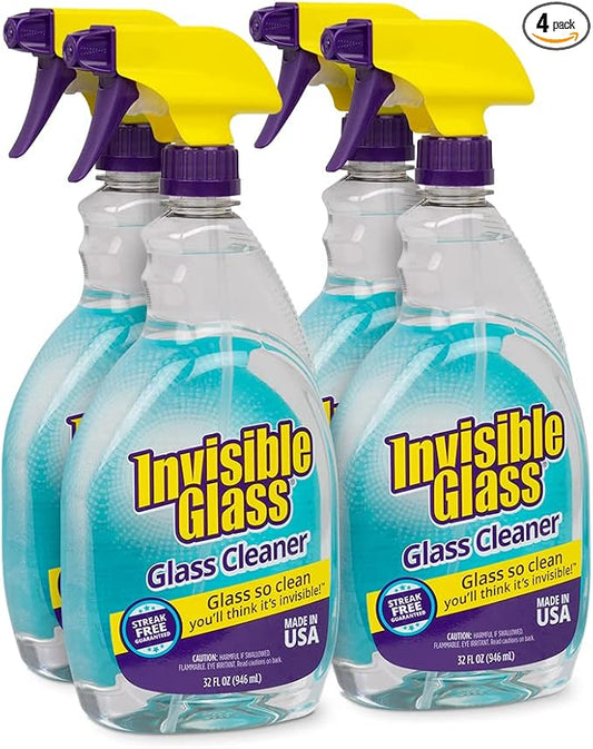 Invisible Glass 92194-4PK Premium Glass and Window Cleaner for Auto and Home Cleans Glass, Windows, Mirrors, and More, Streak-Free, Ammonia-Free, Tint-Safe, 32 Fl Oz (Pack of 4)
