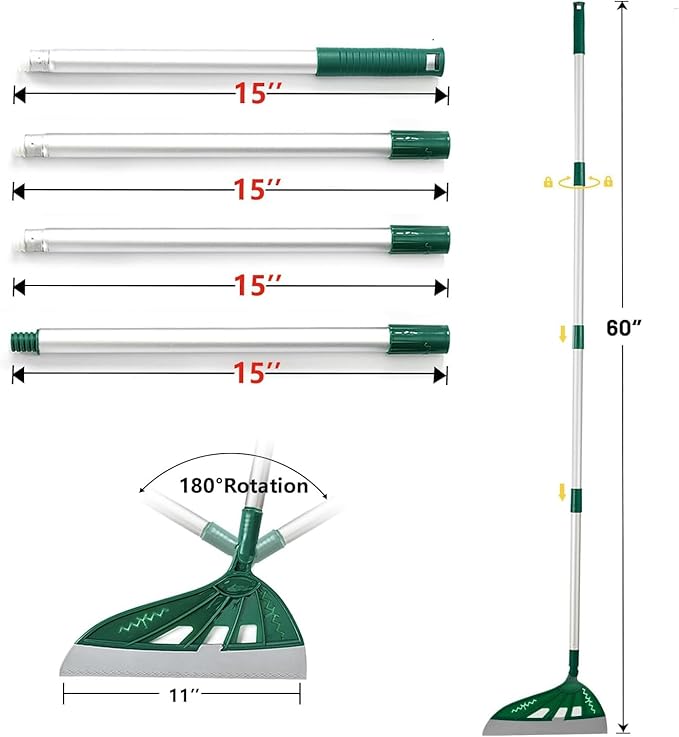 Magic Broom - Silicone Floor Sweeper with Squeegee, Bathroom Brush Set for Pet Hair (Dark Blue & Green)