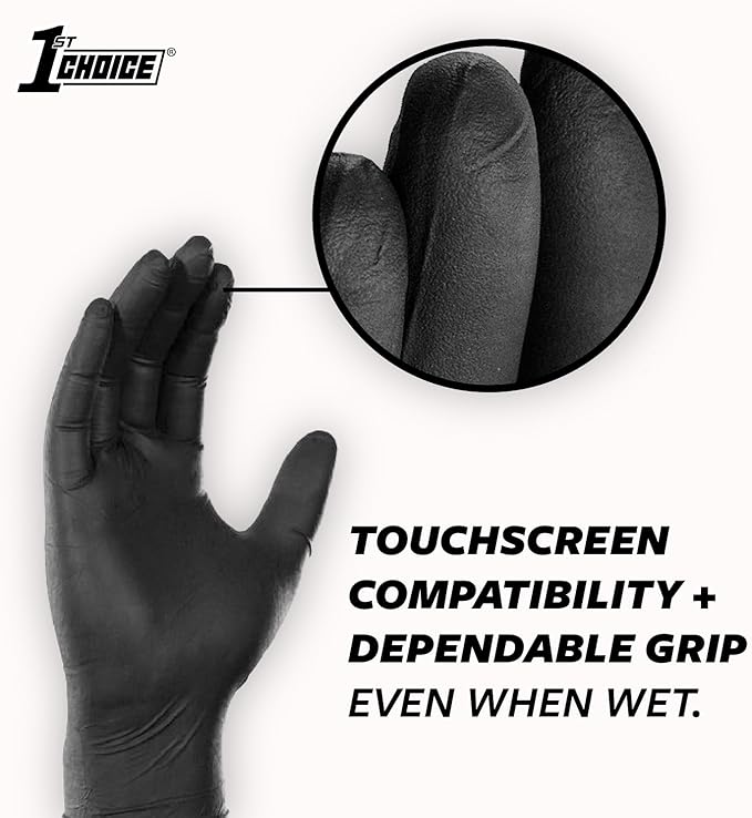 1st Choice Black Nitrile Gloves Disposable Latex-Free 5 Mil Textured for Cooking, Cleaning, Food Prep, Large, Case of 1000