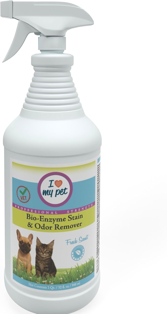 Theochem I Love My Pet Enzyme Stain & Odor Eliminator for Dog & Cat Urine – Professional Strength Cleaner for Carpets, Furniture & Upholstery – Pet-Safe, Works on Set-In Odors – 32 oz