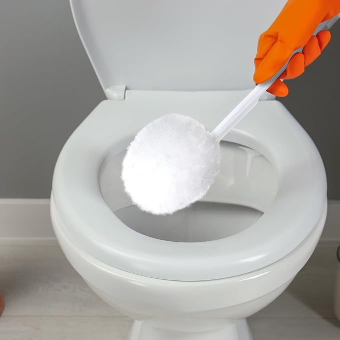 Maxdot 20 Pcs Toilet Bowl Brush Mop and 4 Pcs Brush Holder White Reusable Toilet Bowl Cleaning Scrub Compact Long Scrubber Bulk for Bathroom Accessories Cleaning Supplies