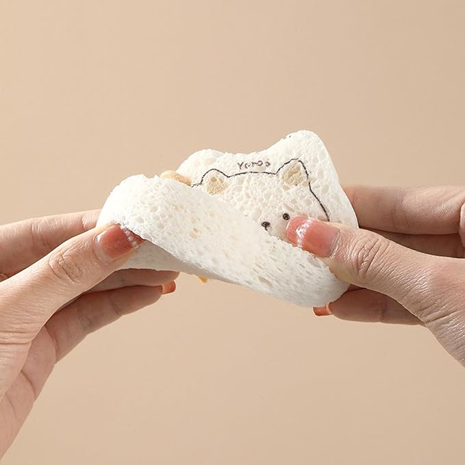 Extra Durable Biodegradable Wood Pulp Cartoon Sponges Compressed - More Durable Than Ordinary, Quick-Absorbing for Kitchen, Bath & Pet Dishes, 4-Pack Cute Cat Shapes, Plant-Based & Odorless