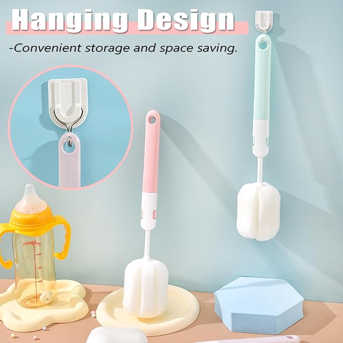 Spong Bottle Brush 5PCS Cup Brushes Sponge Baby Bottle Brushes Long Handle Cup Scrubber Brush Portable Sponge Cleaning Brush (5 PCS)