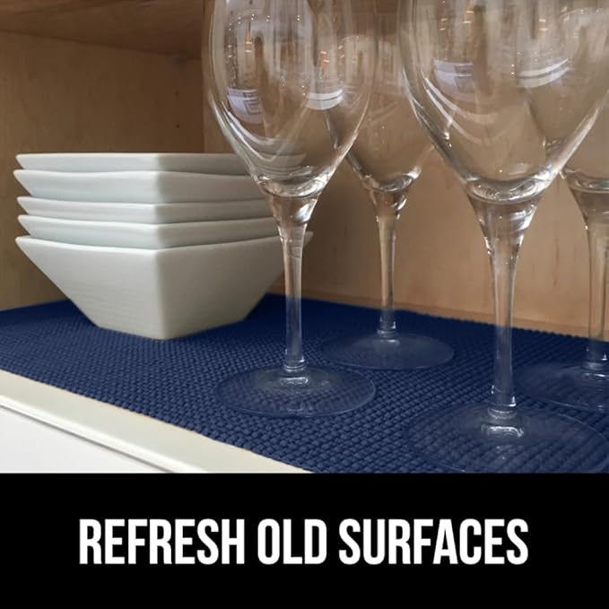 GORILLA GRIP powerGRIP Drawer Shelf and Cabinet Liner, Thick Strong Hold, Non-Adhesive Liners Protect Kitchen Cabinets and Cupboard, Bathroom Drawers, Easy Install, Breathable Mat, 12" x10', Navy Blue
