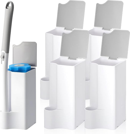 Weysat 4 Pack Wand Holder White Bathroom Storage Organizer for Cleaning Brush Accessories, Space Saving Brush Caddy for Home Bathroom