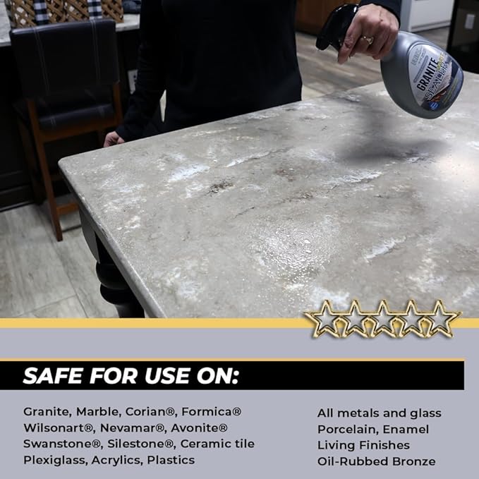 Flitz Granite Sealer (+ Quartz) - 32oz Bottle of USA-Made Quartz Sealer for Countertops, Glass, & More - Food Safe Marble Sealant that Shields Against Hard Water Stains, Mineral Deposits, Oil (1 Pack)