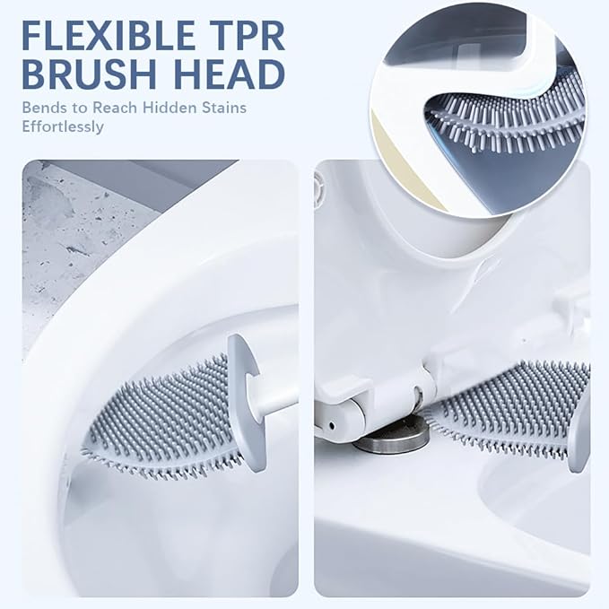 RV Silicone Toilet Brush with TPR Bristles & Detachable ABS Handle Set, Landing & Wall Mountable Toilet Bowl Brush for Space-Saving RV Bathrooms Flexible 360°Deep Cleaners Brushes (Black)