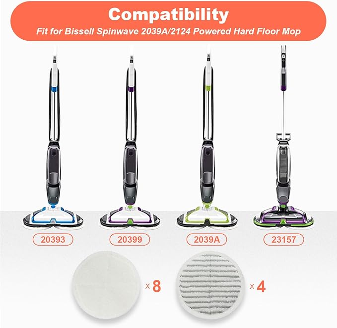 BeiLan Spin Wave Mop Pads Fit for Bissell Spin Wave 20399 23157 23159 2039A 2124A 20393 2039T 2039W 20391 20395 2307 2315A Soft Scrubby Pads for Hardwood Floor Cleaning Replacement Pads(12Pack)