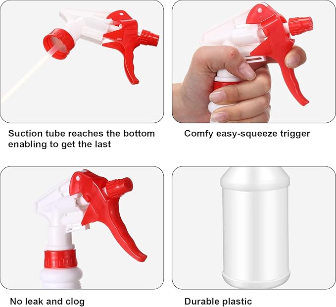 Gerrii 24 Pcs 24oz Plastic Spray Bottle Bulk, Empty Refillable Squirt Bottles for Cleaning Solution, Leak Proof Water Spray Bottle with Adjustable Nozzle and Stickers Commercial Supplies(Red)