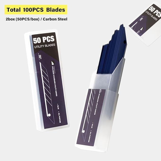 Gomake 9mm Utility Knife Replacement Blades,30 Degree Snap Off Carbon Steel Knife Blades for Retractable Cutting Knives, Hobby, Craft, Box Cutter 100PCS (Blue)