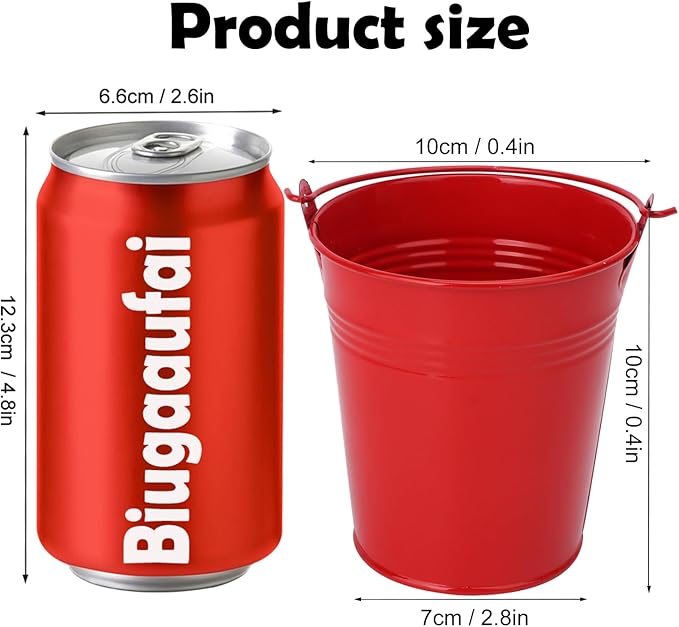 20 Pack 4 Inch Red Mini Metal Bucket, Elegant Galvanized Buckets with Handles, Tin Buckets, Small Iron Bucket, Mini Metal Pail for Party Favors, Crafts, Garden & Beach