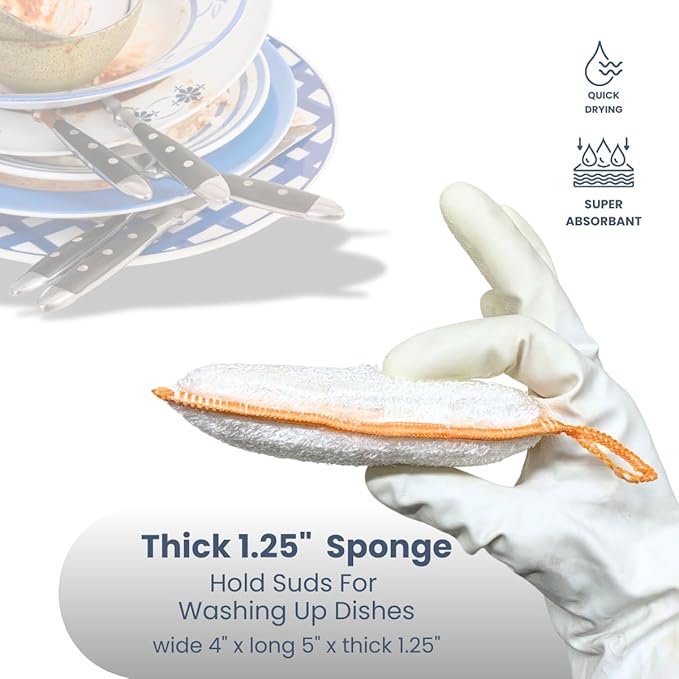 Whiffkitch Bamboo Fiber Kitchen Sponges – Washable Multicolor Non Scratch Dish Sponge Set for Sink, Dishes, and Countertops – Durable Household Cleaning Pads, Washable Dishwashing Scrubbers, 4-Pack