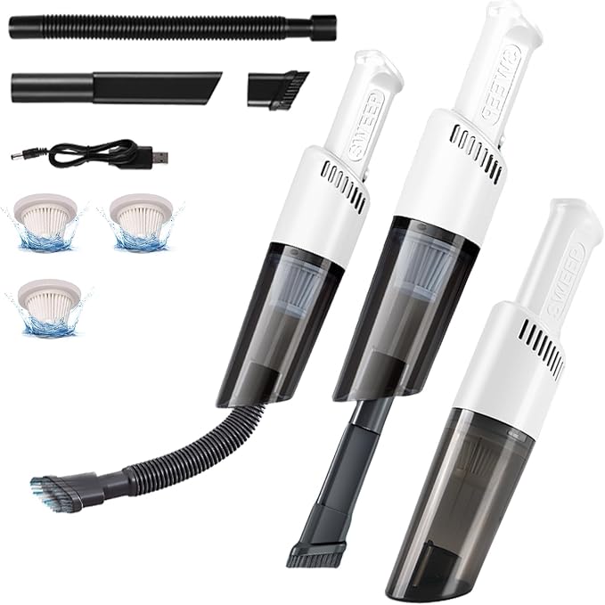 Xquyk Handheld Vacuum Cleaner Cordless, 3600Pa Suction, 50W Motor, Type-C Rechargeable, Bagless HEPA Filter, 20 Min Runtime, Lightweight 0.49 lb, for Car, Sofa, Home, Pet Hair（White）