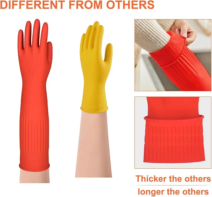 North Tower Rubber Gloves Kitchen Cleaning For Washing Dishing Kithchen, warmming Heat Resistant Dishwashing Gloves,18",2 Pairs Medium