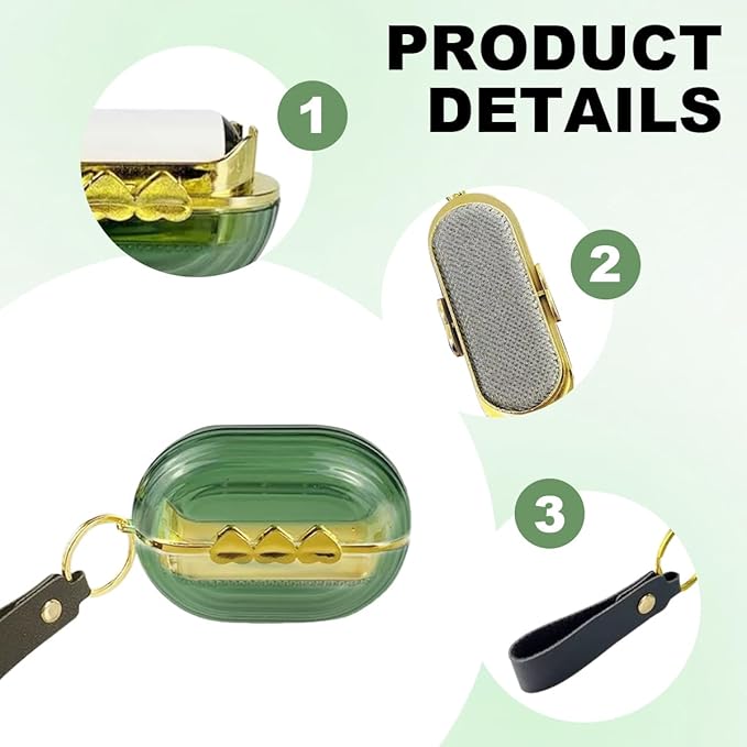 Travel Portable Lint Roller Set,Pet Lint Roller Extra Sticky Comes with 4 Rolls of Replacement Rollers,Double-Sided Lint Remover for Garment Bag Dust Lint (Green)