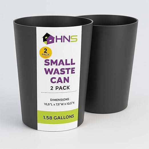 Mini Waste Basket - Pack of 2 Durable Small Plastic Garbage Trash Can Bin - Lidless Open-Top Rectangular Slim Profile for Compact Spaces - Suitable for Home, Bathroom, Office, Bedroom & More, Grey