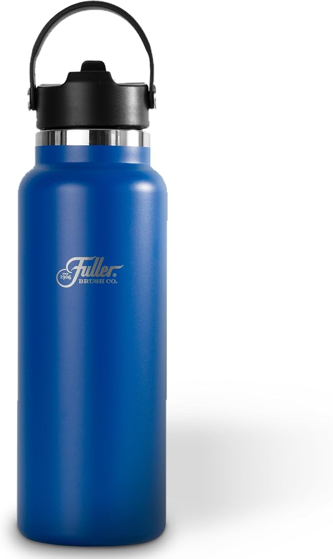Fuller Stainless Steel Water Bottle with Straw Lid – BPA-Free, Sweat-Proof, Leak-Proof Travel Mug – Double Wall Insulated for Hot & Cold Drinks – Carry Handle (Mazarine Blue, 20 Oz.)